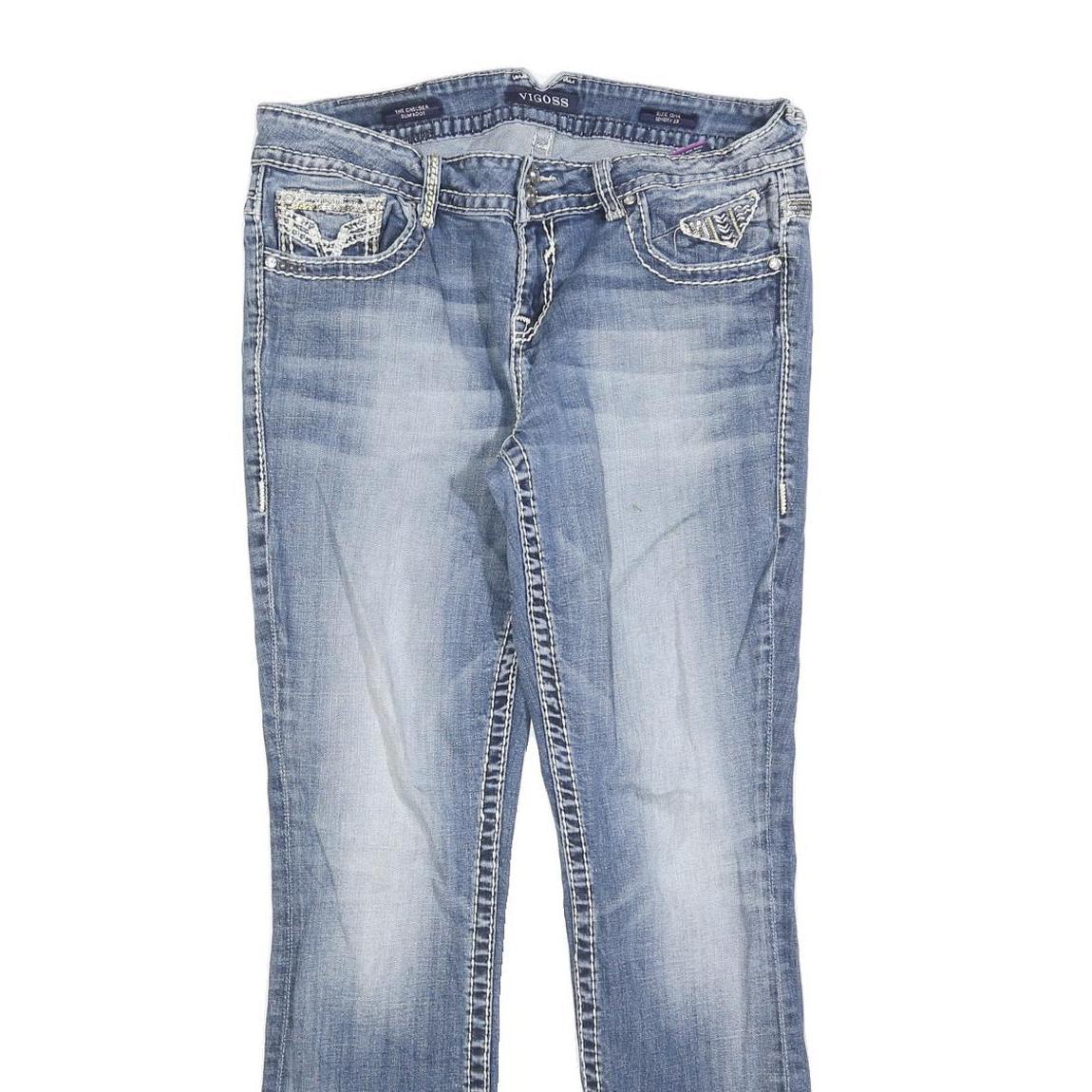 VIGOSS Womens Slim Blue Denim Medium Jeans W32 L33 Embroidered Pockets Zip