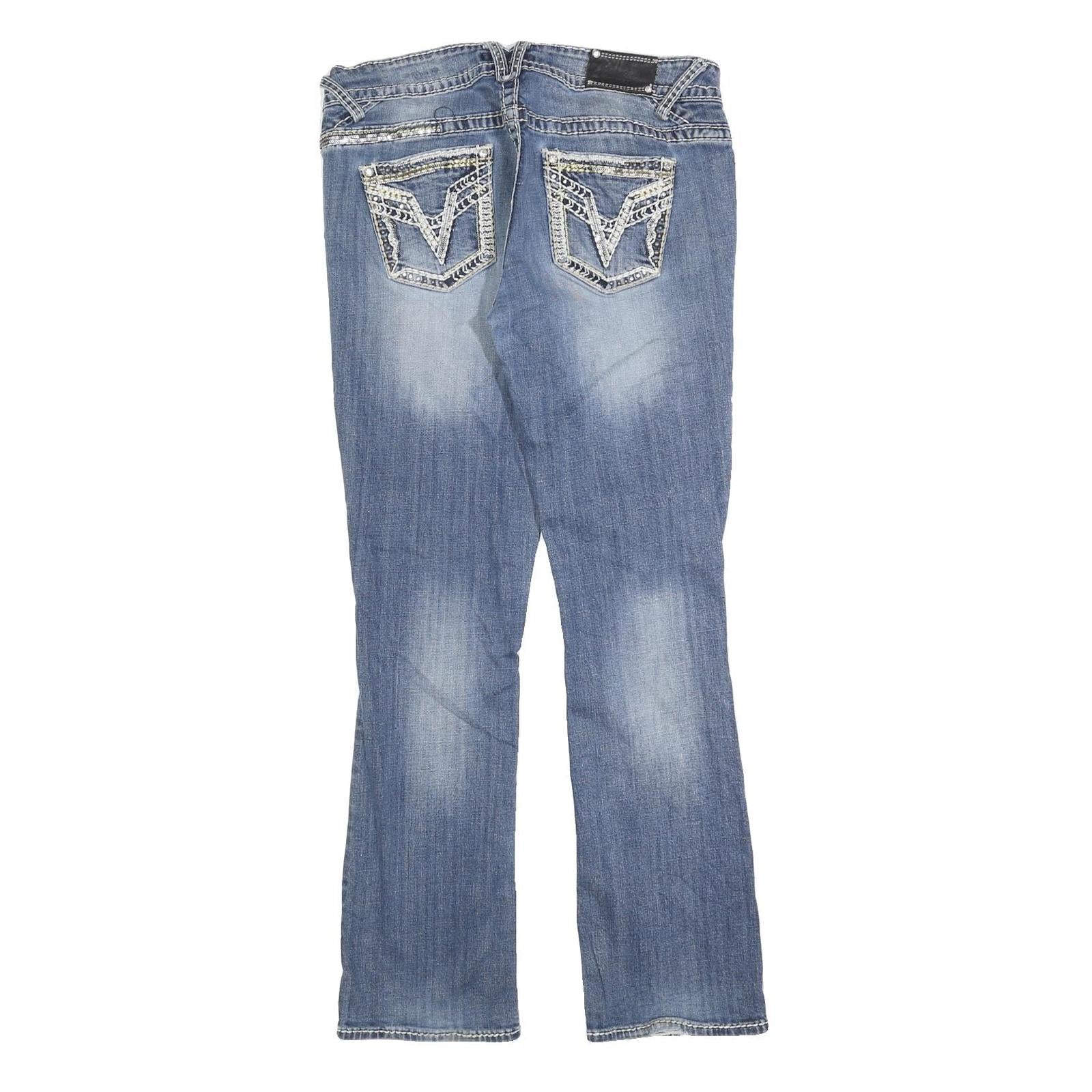 VIGOSS Womens Slim Blue Denim Medium Jeans W32 L33 Embroidered Pockets Zip