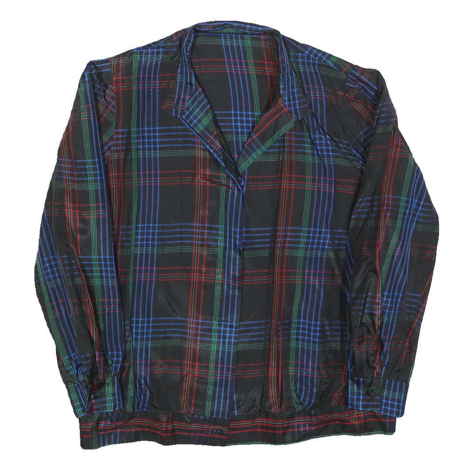 Womens Black Blue Red Green Checked Button Jacket L Woven Casual Lightweight