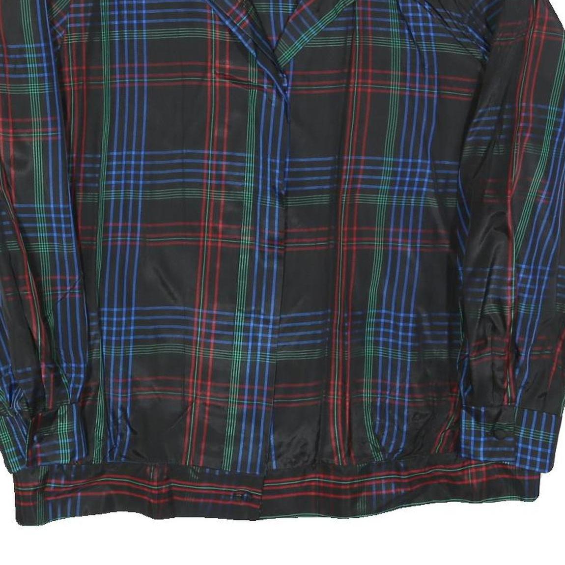 Womens Black Blue Red Green Checked Button Jacket L Woven Casual Lightweight