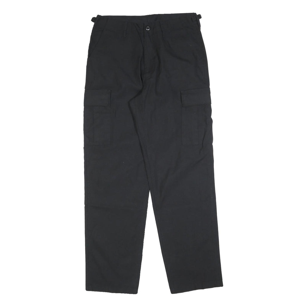 Mens Black Cotton Blend Regular Fit Cargo Trousers W30 L32 Workwear Utility Zip