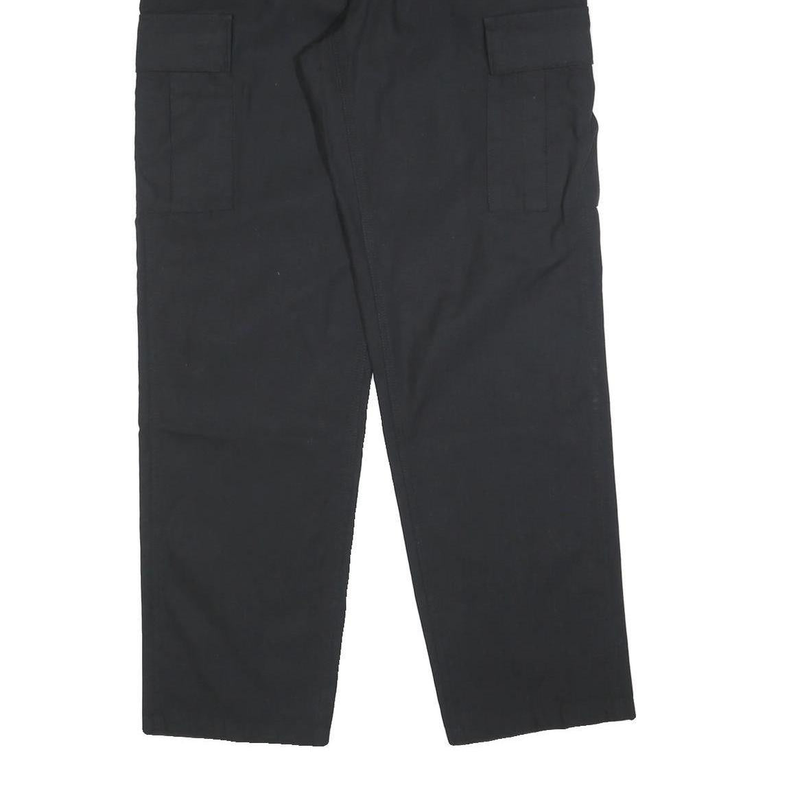 Mens Black Cotton Blend Regular Fit Cargo Trousers W30 L32 Workwear Utility Zip