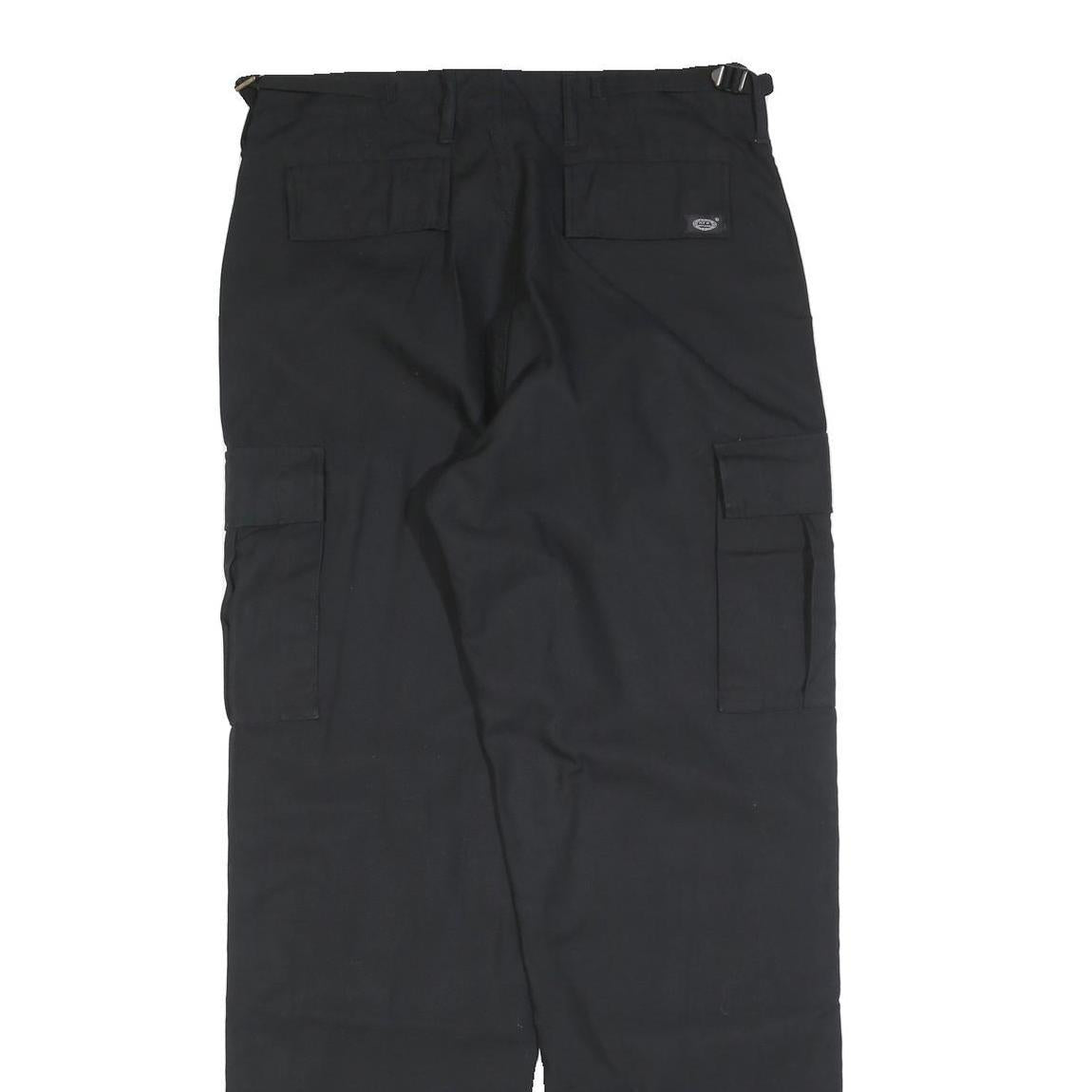 Mens Black Cotton Blend Regular Fit Cargo Trousers W30 L32 Workwear Utility Zip
