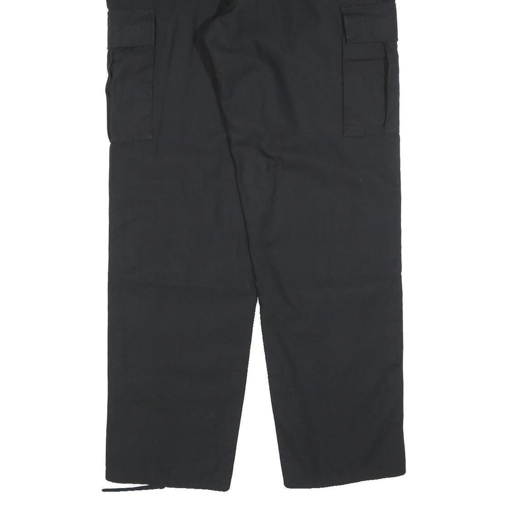 Mens Black Cotton Blend Regular Fit Cargo Trousers W30 L32 Workwear Utility Zip