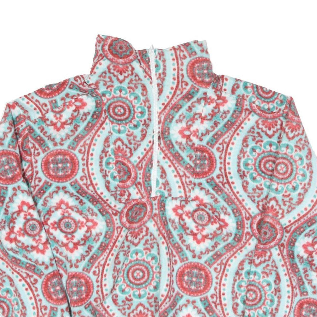 Mens Blue Red White Patterned Pullover Jumper Half Zip Polyester XL Casual