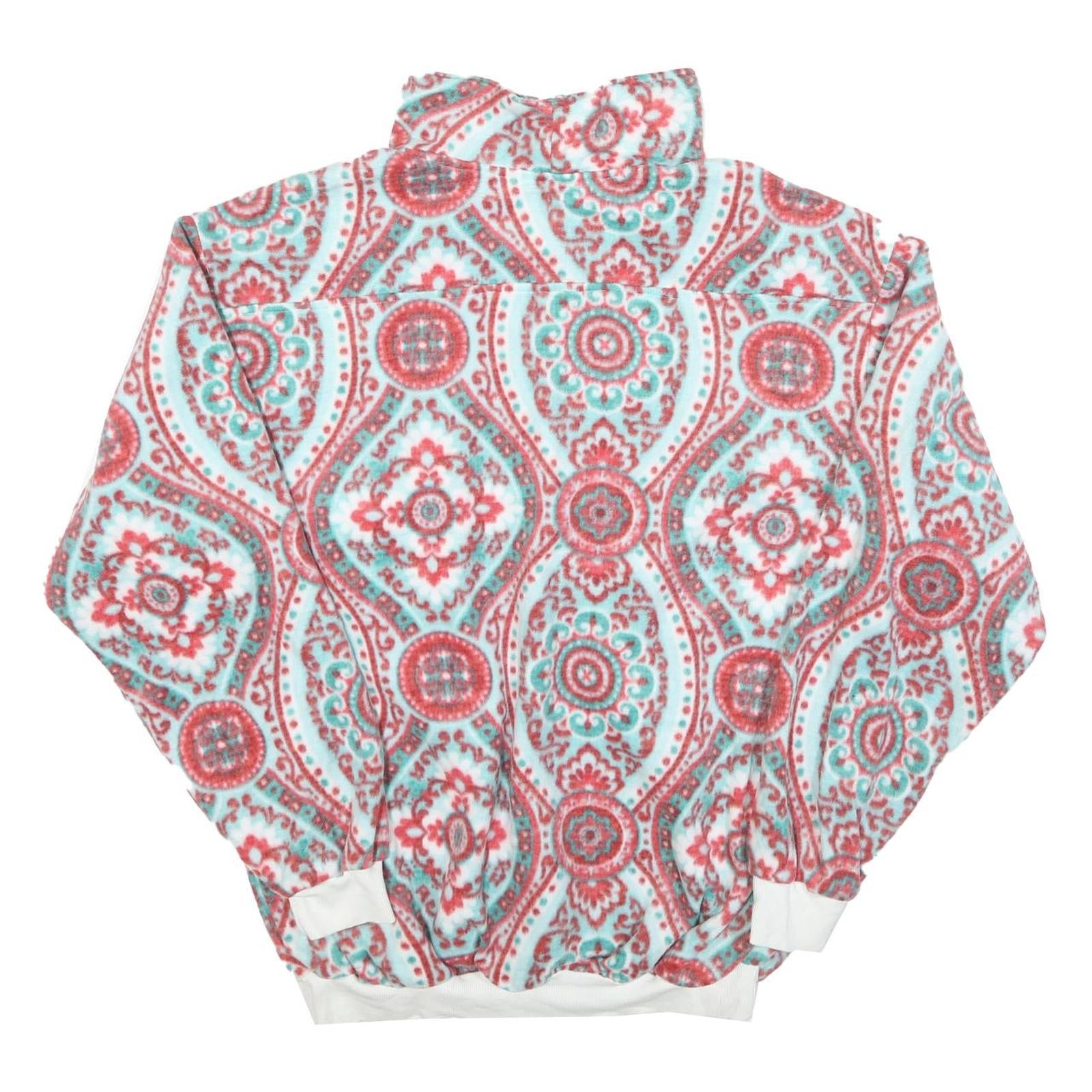Mens Blue Red White Patterned Pullover Jumper Half Zip Polyester XL Casual