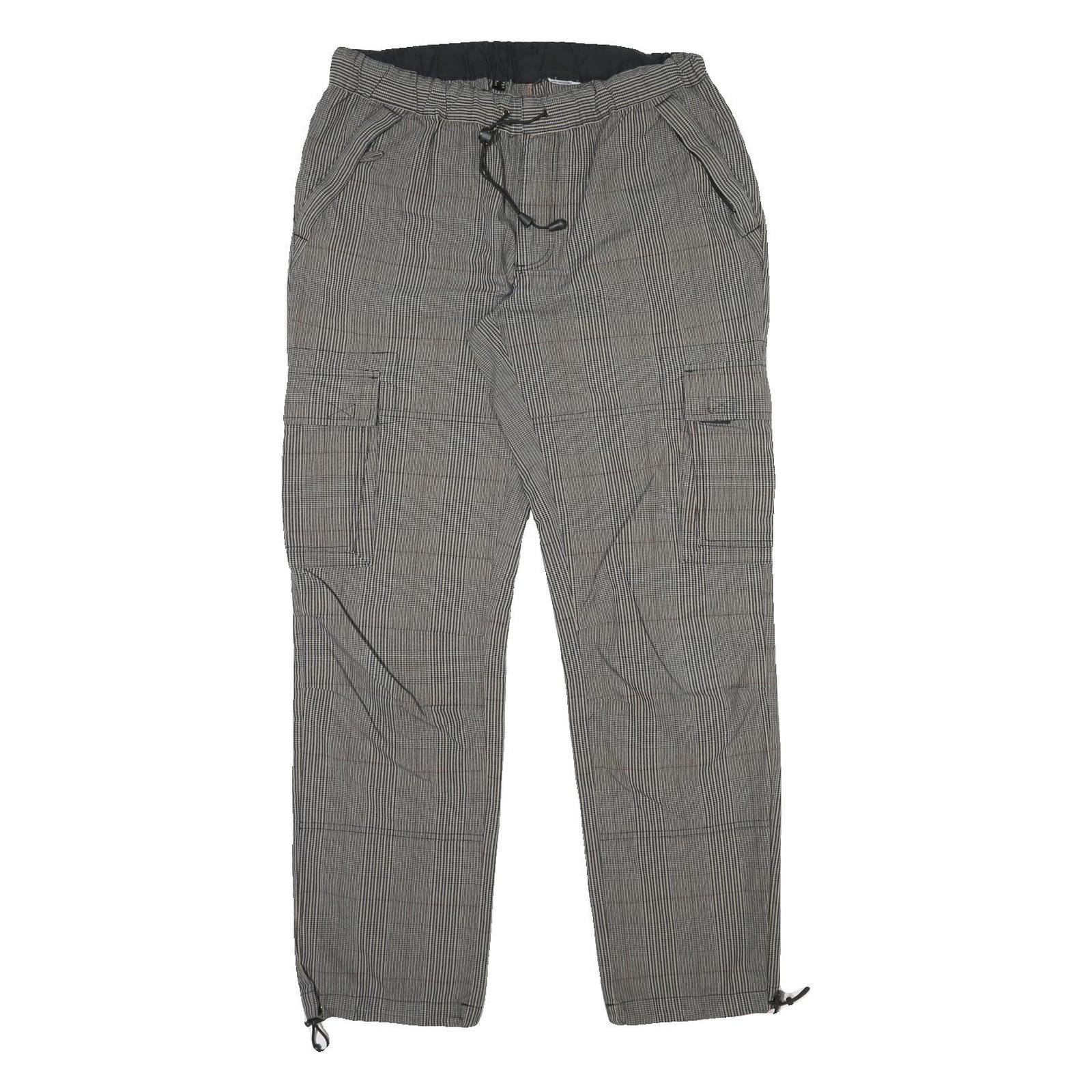 Mens Cotton Blend Grey Checked Regular Fit Straight Leg Trousers W34 L31