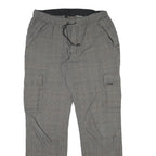 Mens Cotton Blend Grey Checked Regular Fit Straight Leg Trousers W34 L31