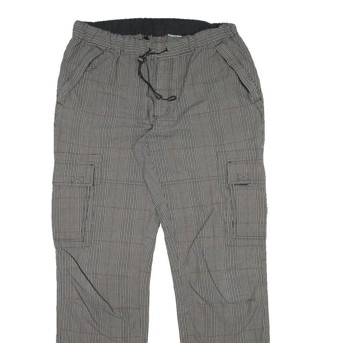 Mens Cotton Blend Grey Checked Regular Fit Straight Leg Trousers W34 L31