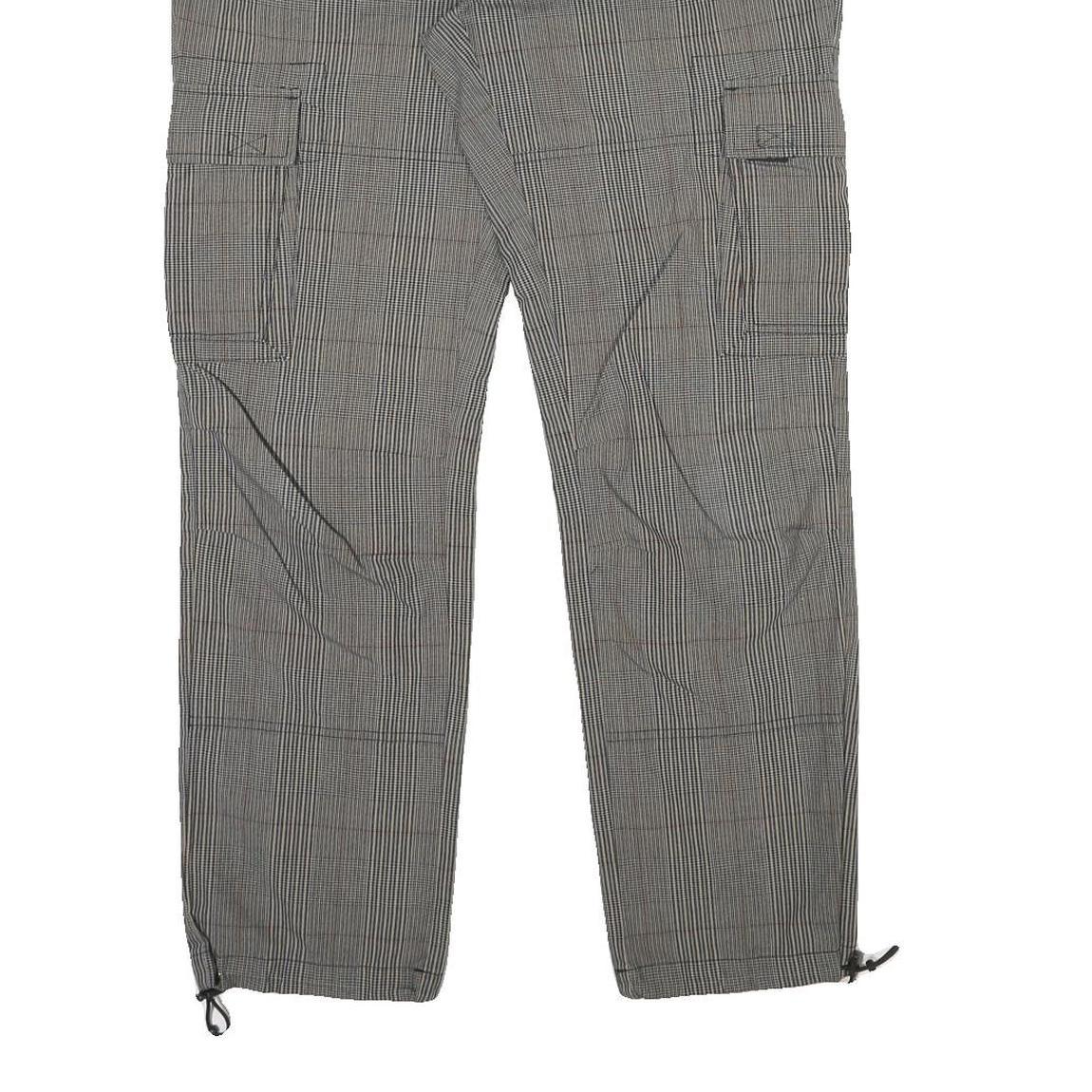 Mens Cotton Blend Grey Checked Regular Fit Straight Leg Trousers W34 L31