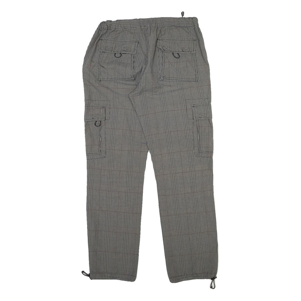 Mens Cotton Blend Grey Checked Regular Fit Straight Leg Trousers W34 L31