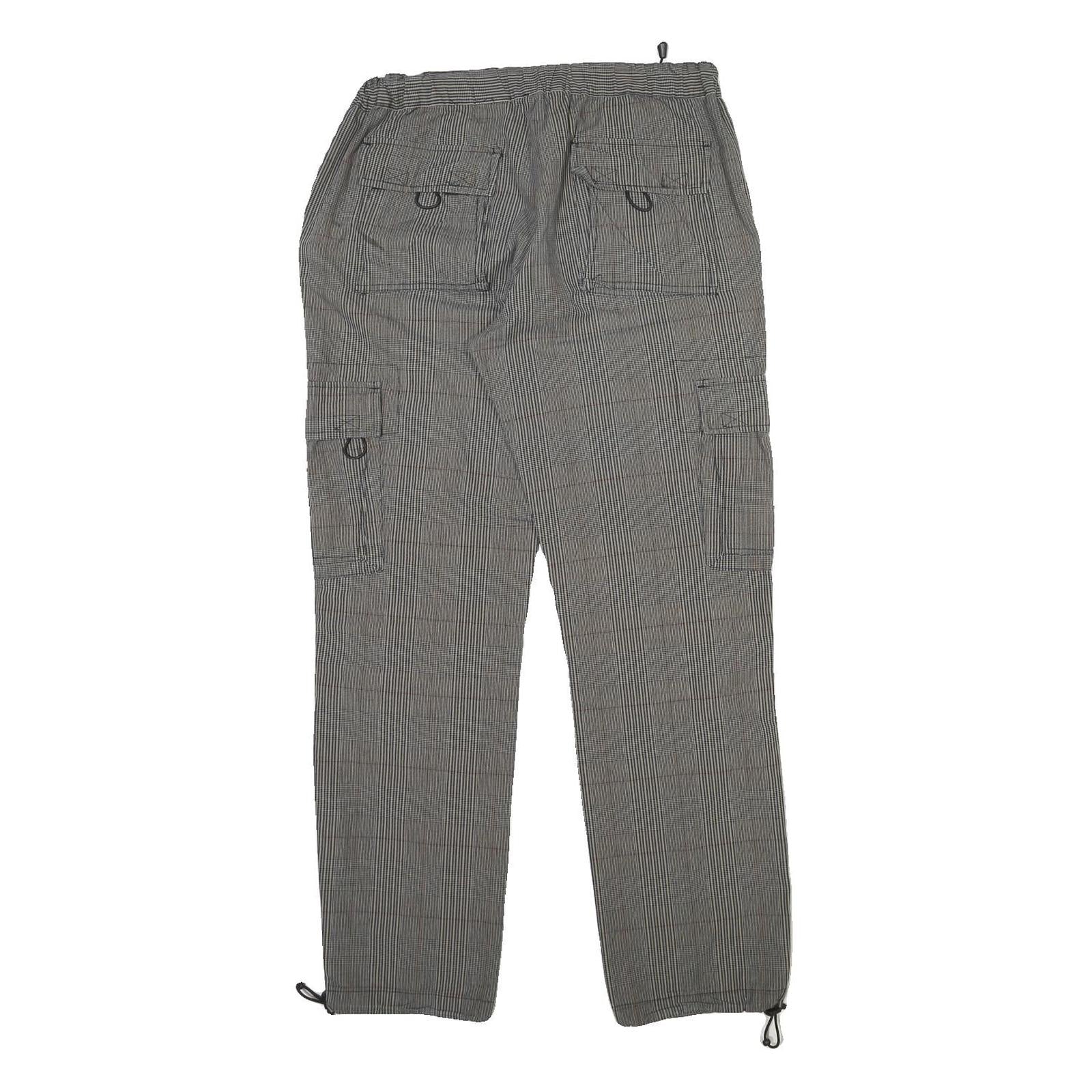 Mens Cotton Blend Grey Checked Regular Fit Straight Leg Trousers W34 L31