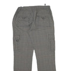 Mens Cotton Blend Grey Checked Regular Fit Straight Leg Trousers W34 L31