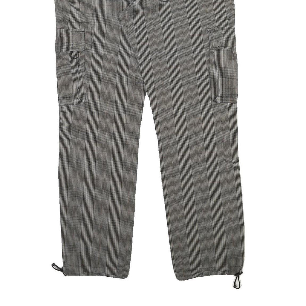 Mens Cotton Blend Grey Checked Regular Fit Straight Leg Trousers W34 L31