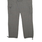Mens Cotton Blend Grey Checked Regular Fit Straight Leg Trousers W34 L31