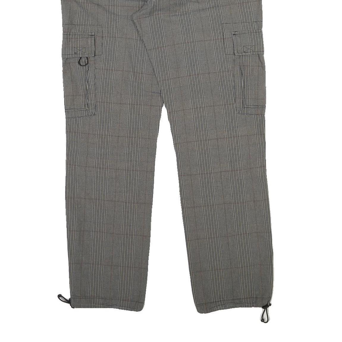 Mens Cotton Blend Grey Checked Regular Fit Straight Leg Trousers W34 L31