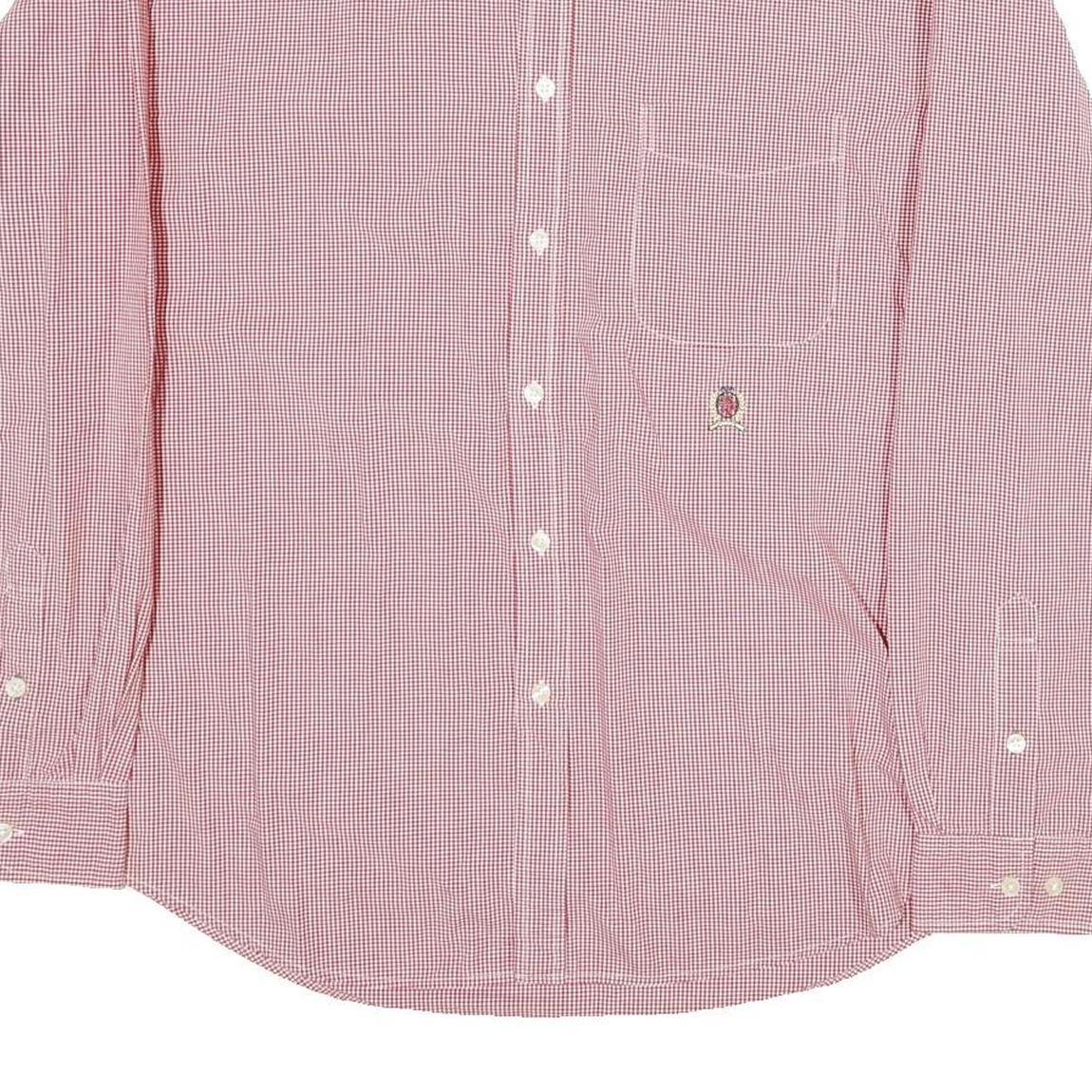 TOMMY HILFIGER Mens Red & White Check Shirt XL Button Down Long Sleeve Cotton