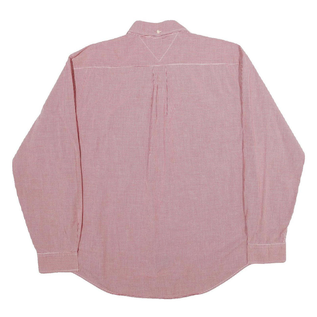 TOMMY HILFIGER Mens Red & White Check Shirt XL Button Down Long Sleeve Cotton