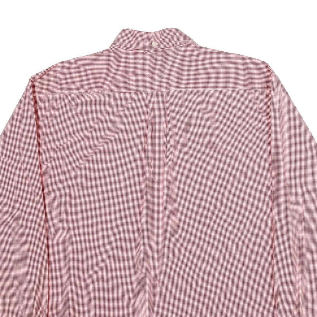 TOMMY HILFIGER Mens Red & White Check Shirt XL Button Down Long Sleeve Cotton