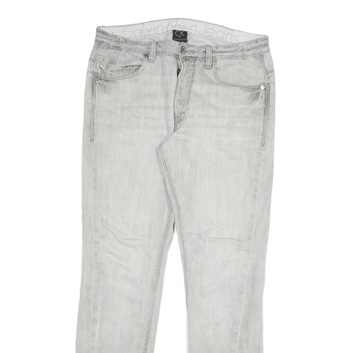 CALVIN KLEIN Mens Jeans White & Light Grey Slim Straight Denim Rinse W32 L30