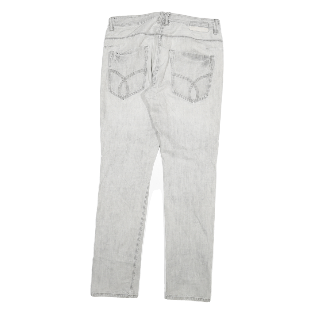 CALVIN KLEIN Mens Jeans White & Light Grey Slim Straight Denim Rinse W32 L30