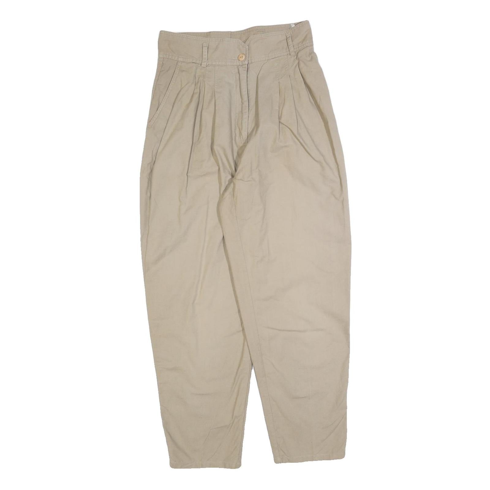 GO-IN Womens Beige Cotton Blend Regular Fit Trousers W30 L28 Classic Casual Wear