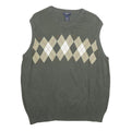 DOCKERS Mens Grey Beige Argyle Cotton Sleeveless V-Neck Jumper L Classic