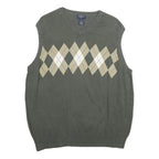 DOCKERS Mens Grey Beige Argyle Cotton Sleeveless V-Neck Jumper L Classic