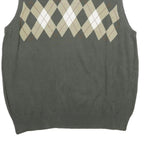DOCKERS Mens Grey Beige Argyle Cotton Sleeveless V-Neck Jumper L Classic