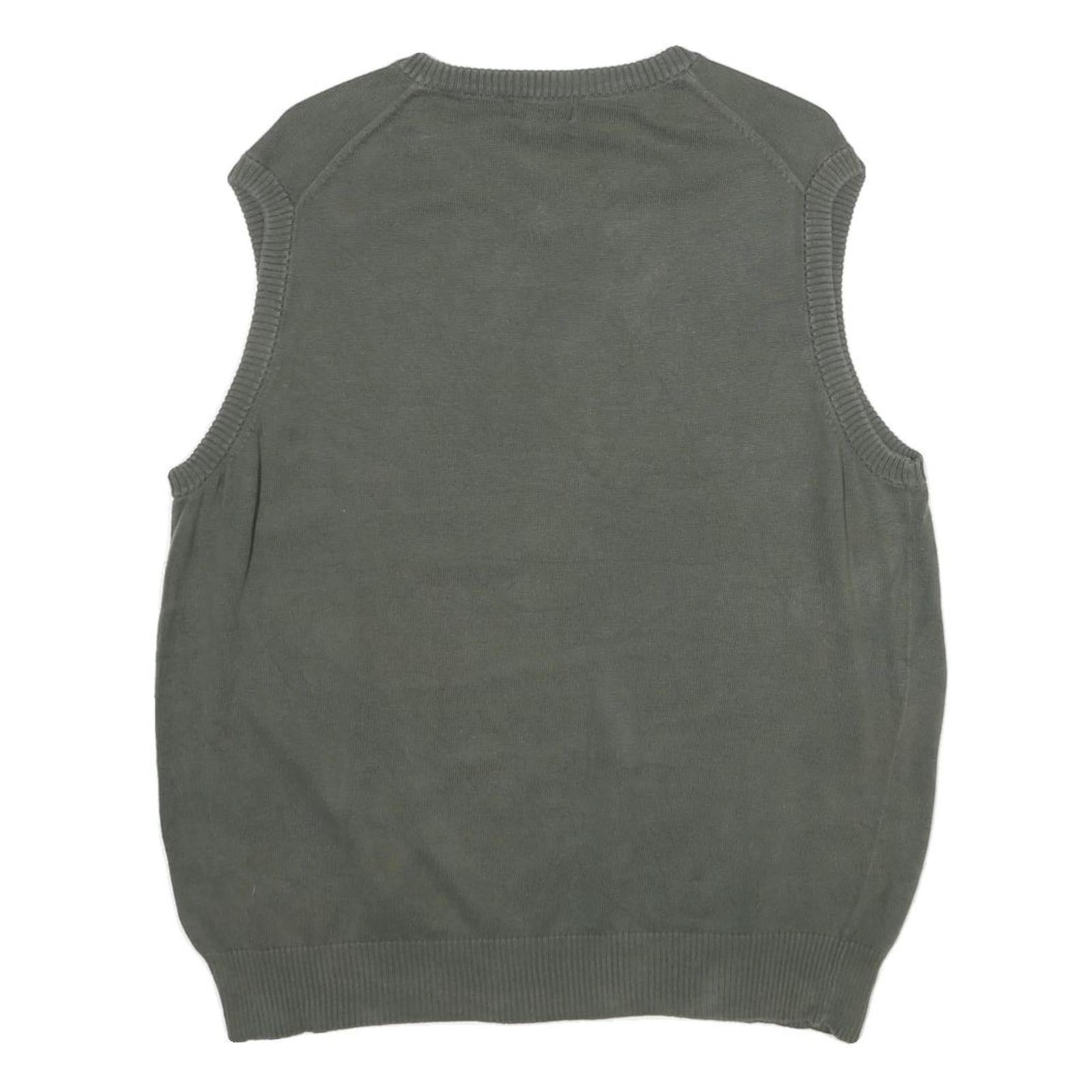 DOCKERS Mens Grey Beige Argyle Cotton Sleeveless V-Neck Jumper L Classic