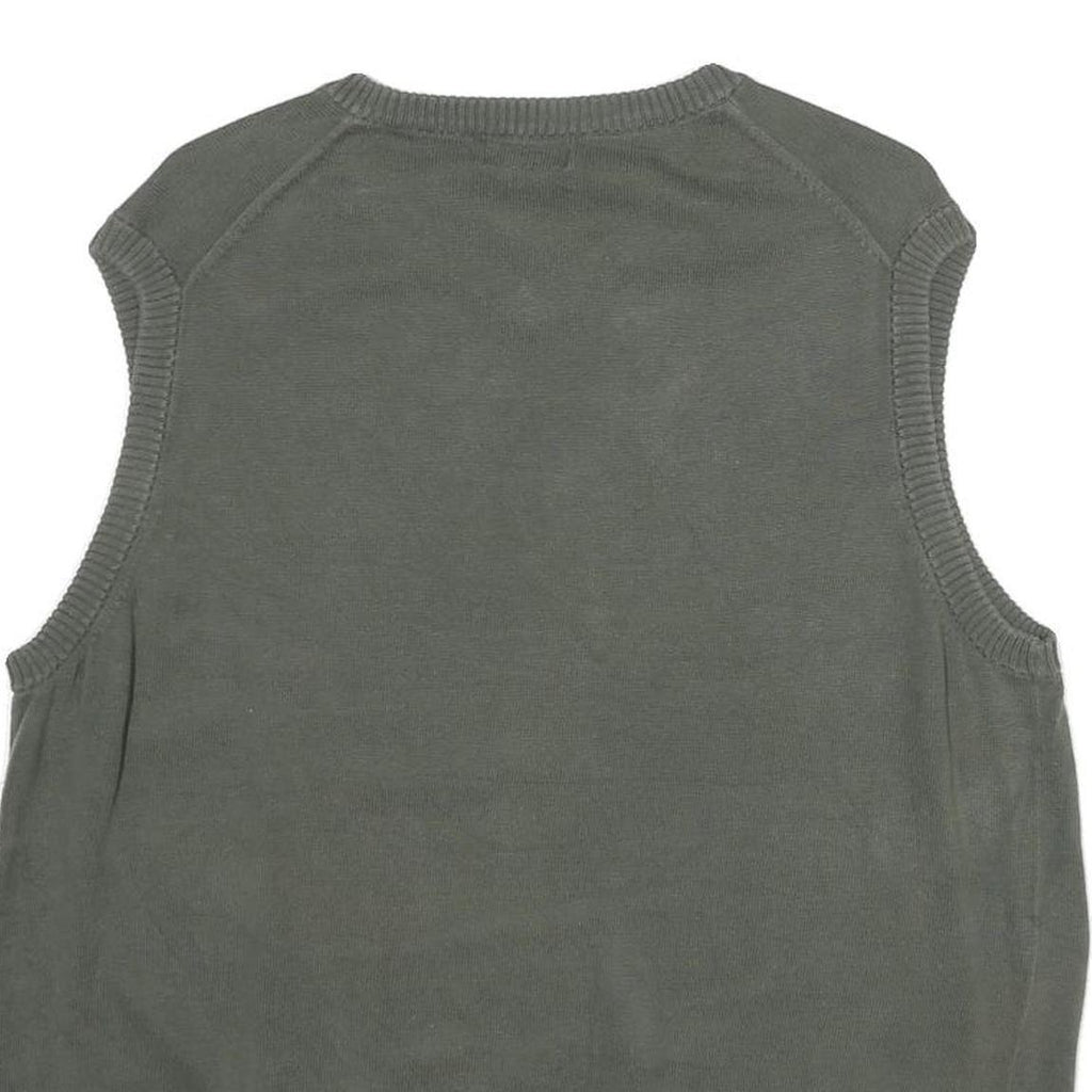 DOCKERS Mens Grey Beige Argyle Cotton Sleeveless V-Neck Jumper L Classic