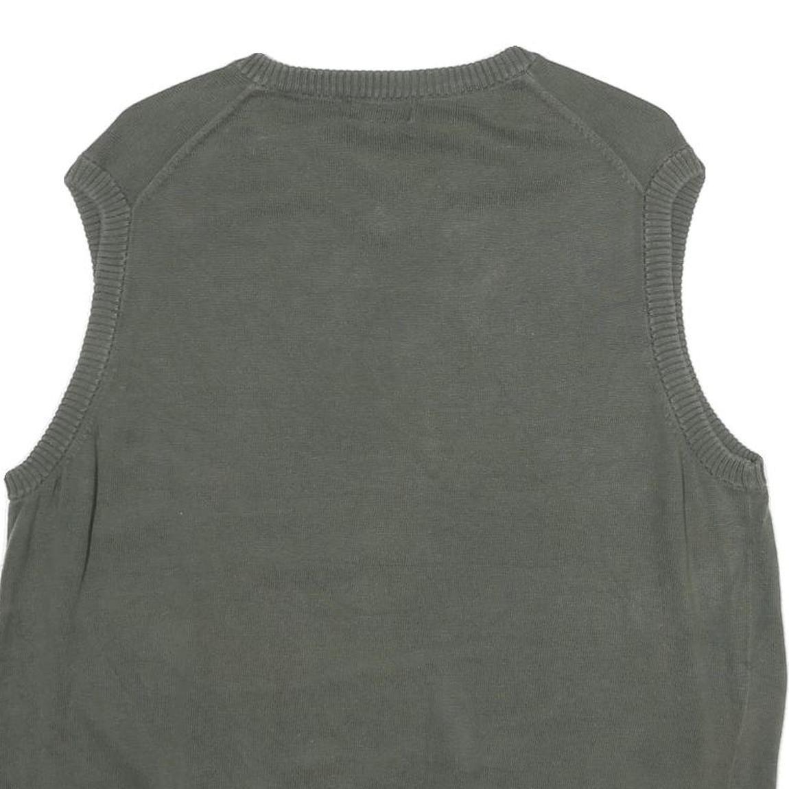 DOCKERS Mens Grey Beige Argyle Cotton Sleeveless V-Neck Jumper L Classic