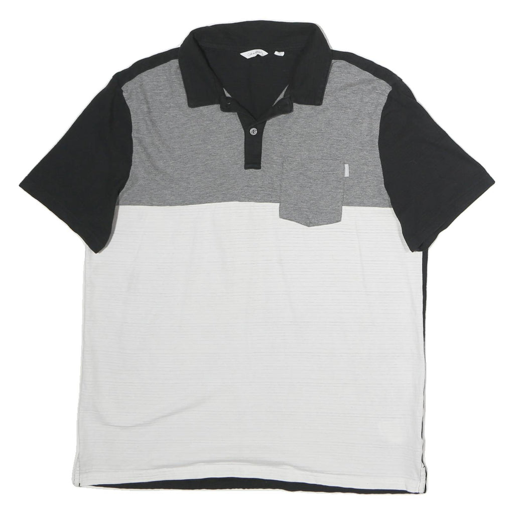 CALVIN KLEIN Mens Black & Grey White Colourblock Short Sleeve Polo Shirt L