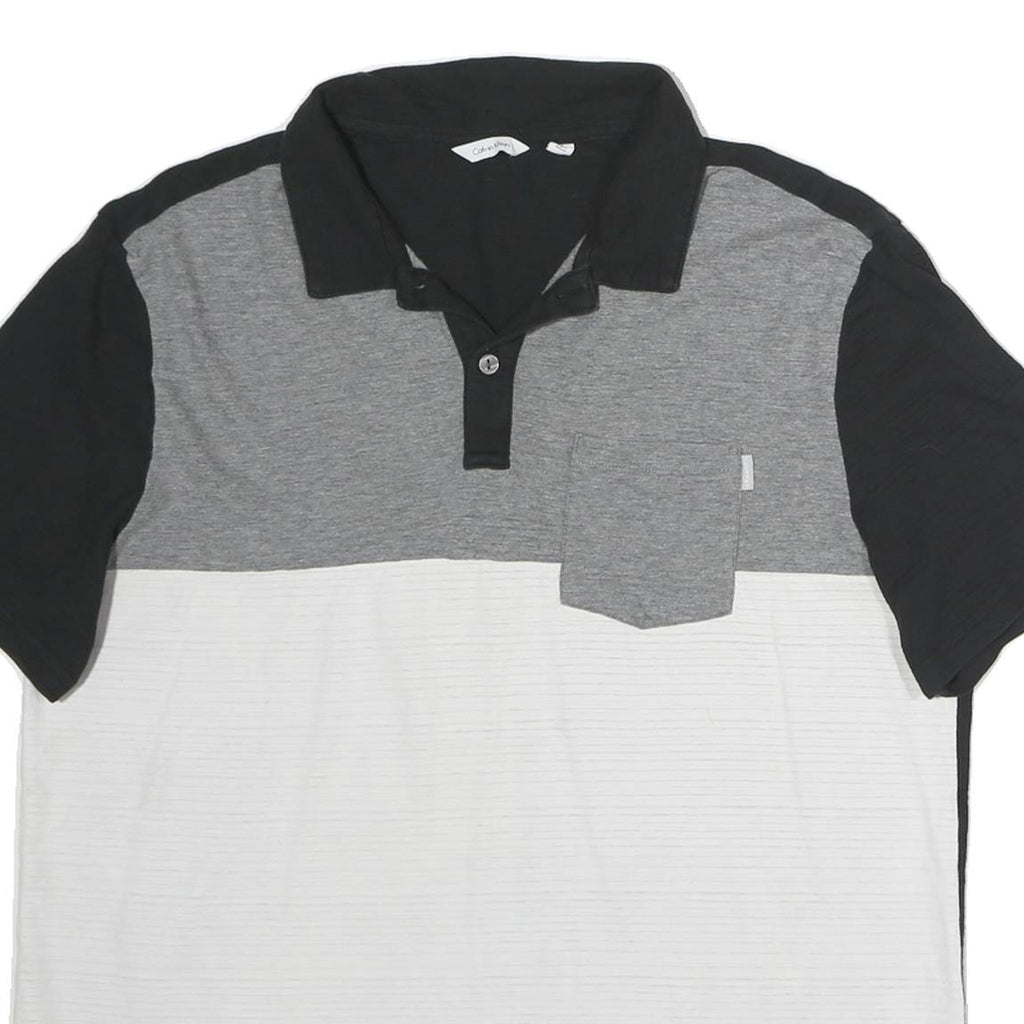 CALVIN KLEIN Mens Black & Grey White Colourblock Short Sleeve Polo Shirt L