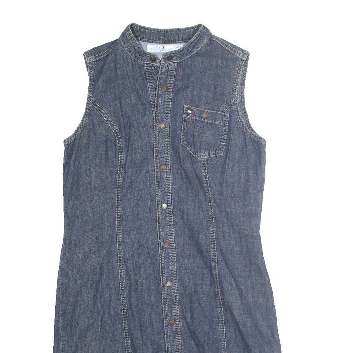 TOMMY JEANS Womens Blue Denim Sleeveless Shirt Dress Cotton Blend S Casual