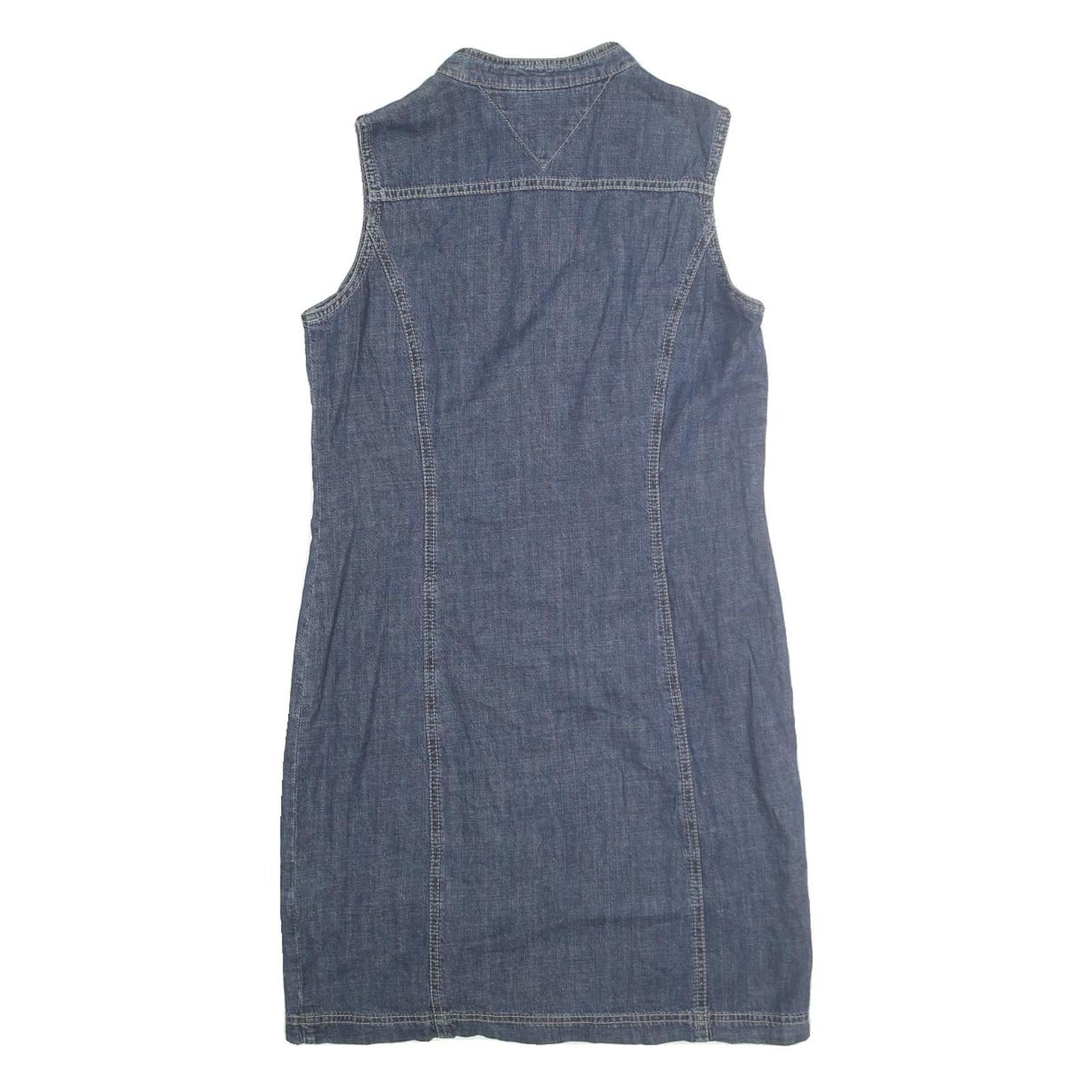 TOMMY JEANS Womens Blue Denim Sleeveless Shirt Dress Cotton Blend S Casual