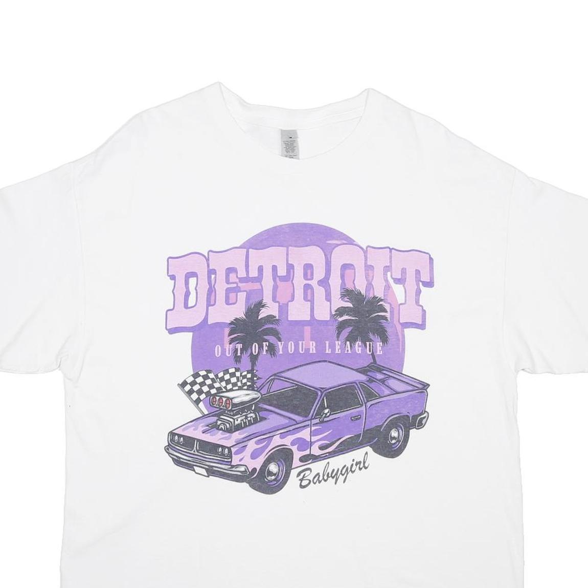 GILDAN Mens White Detroit Graphic T-Shirt L Short Sleeve Crew Neck Casual