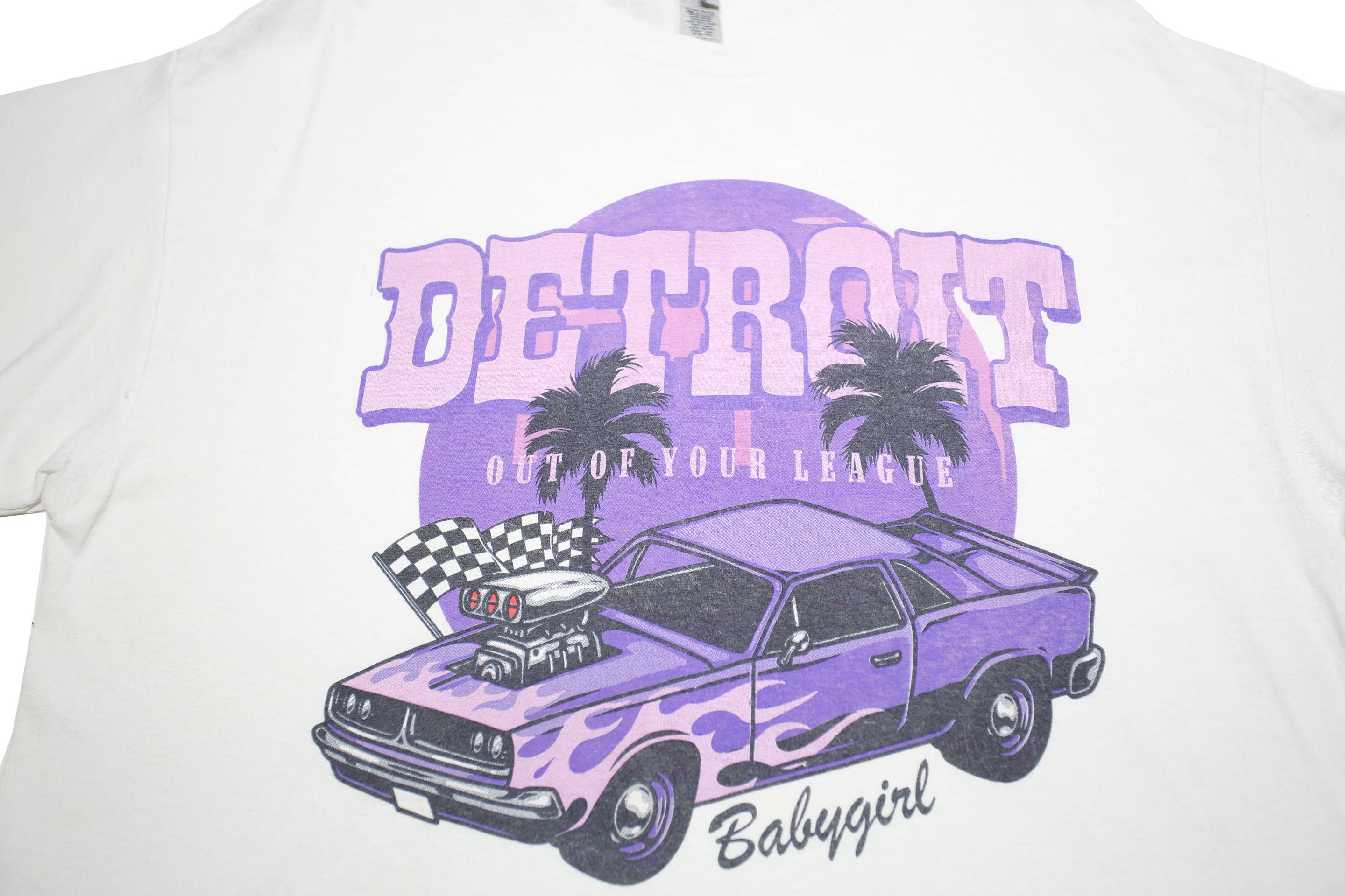 GILDAN Mens White Detroit Graphic T-Shirt L Short Sleeve Crew Neck Casual