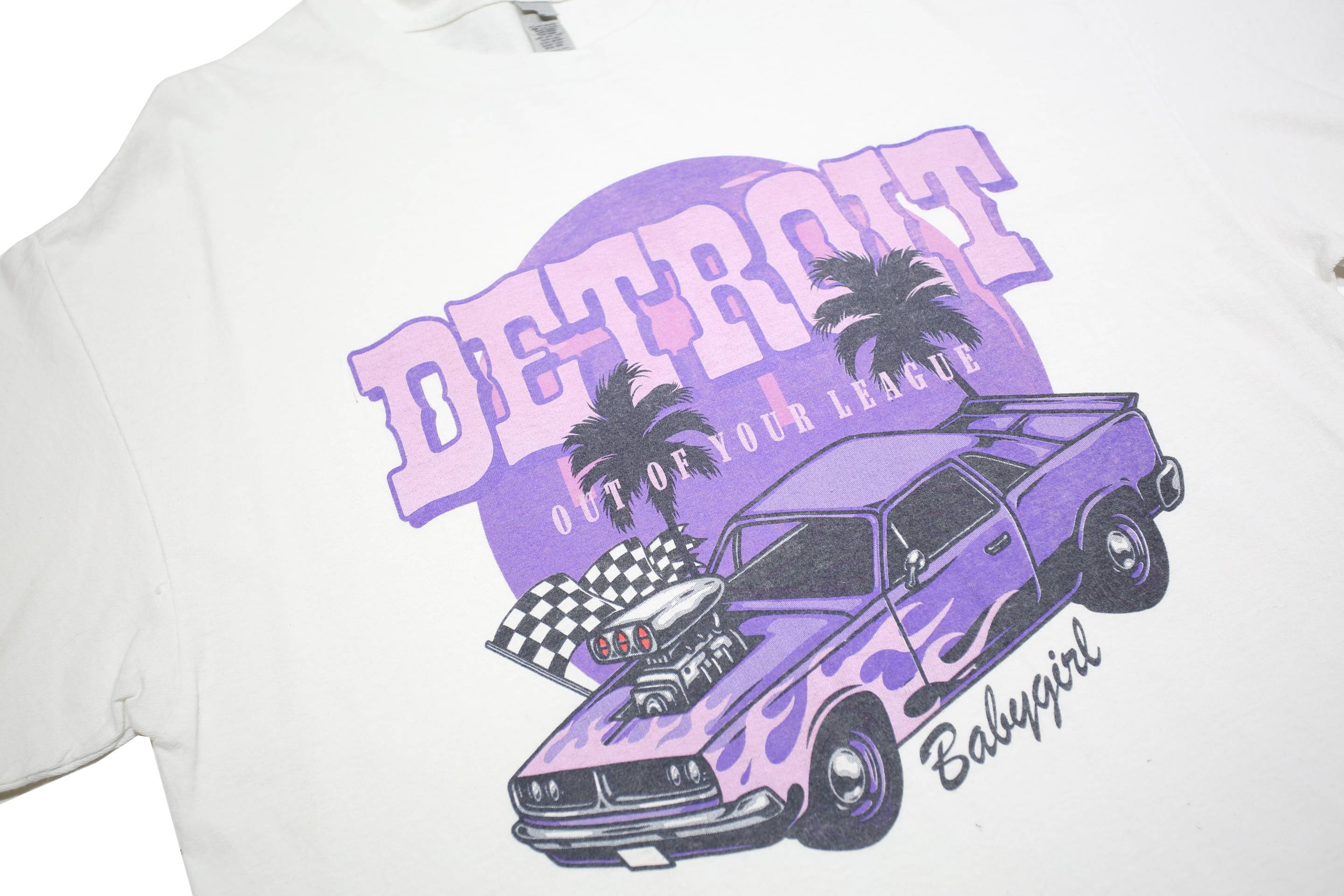 GILDAN Mens White Detroit Graphic T-Shirt L Short Sleeve Crew Neck Casual