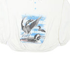 Mens White Sweatshirt Birds Graphic Cotton Blend Collar M Oversized Long Sleeve