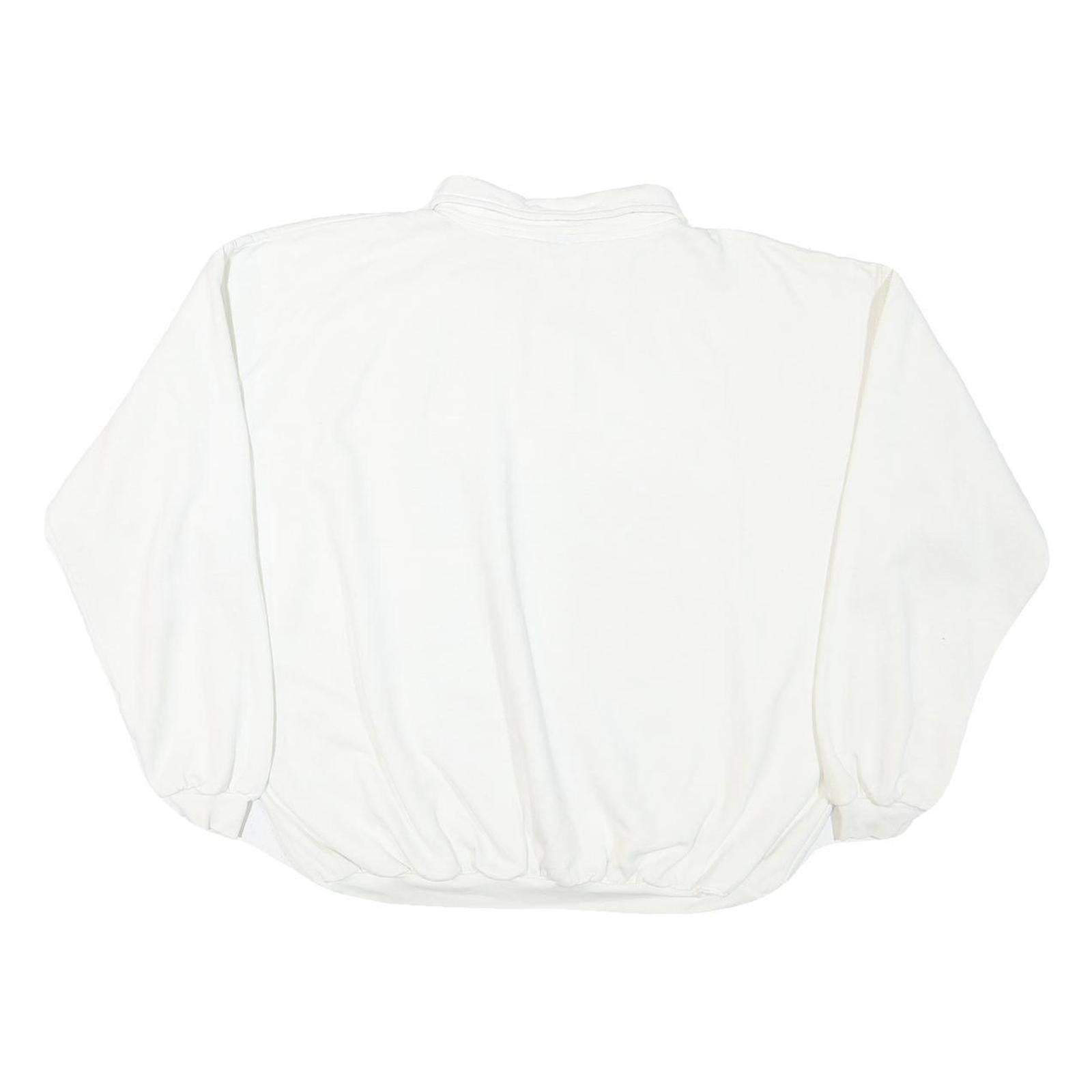 Mens White Sweatshirt Birds Graphic Cotton Blend Collar M Oversized Long Sleeve