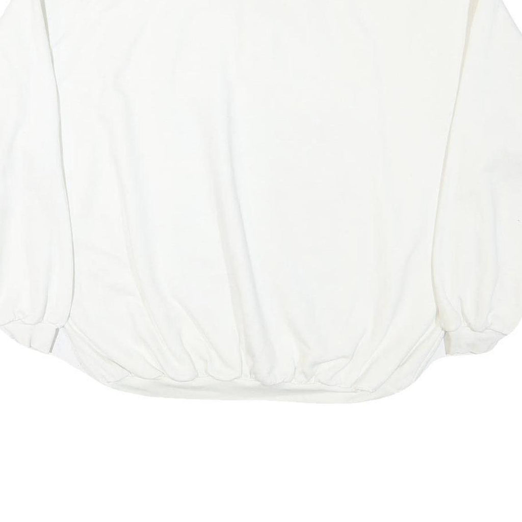 Mens White Sweatshirt Birds Graphic Cotton Blend Collar M Oversized Long Sleeve