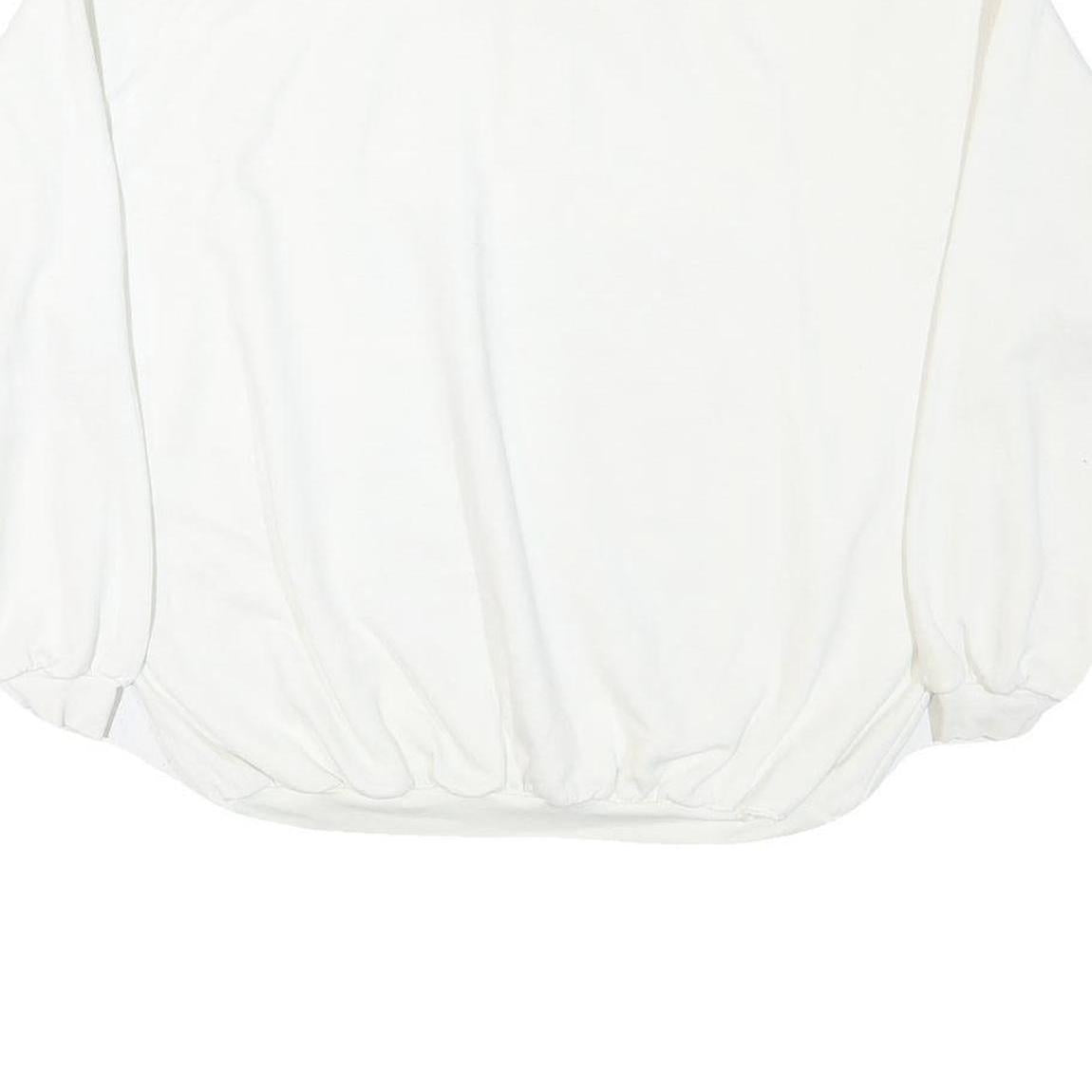 Mens White Sweatshirt Birds Graphic Cotton Blend Collar M Oversized Long Sleeve