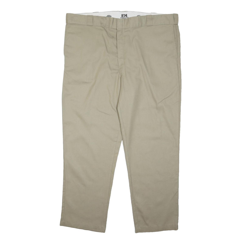 DICKIES Mens Cotton Blend Beige Regular Fit Straight Leg Trousers W46 L31