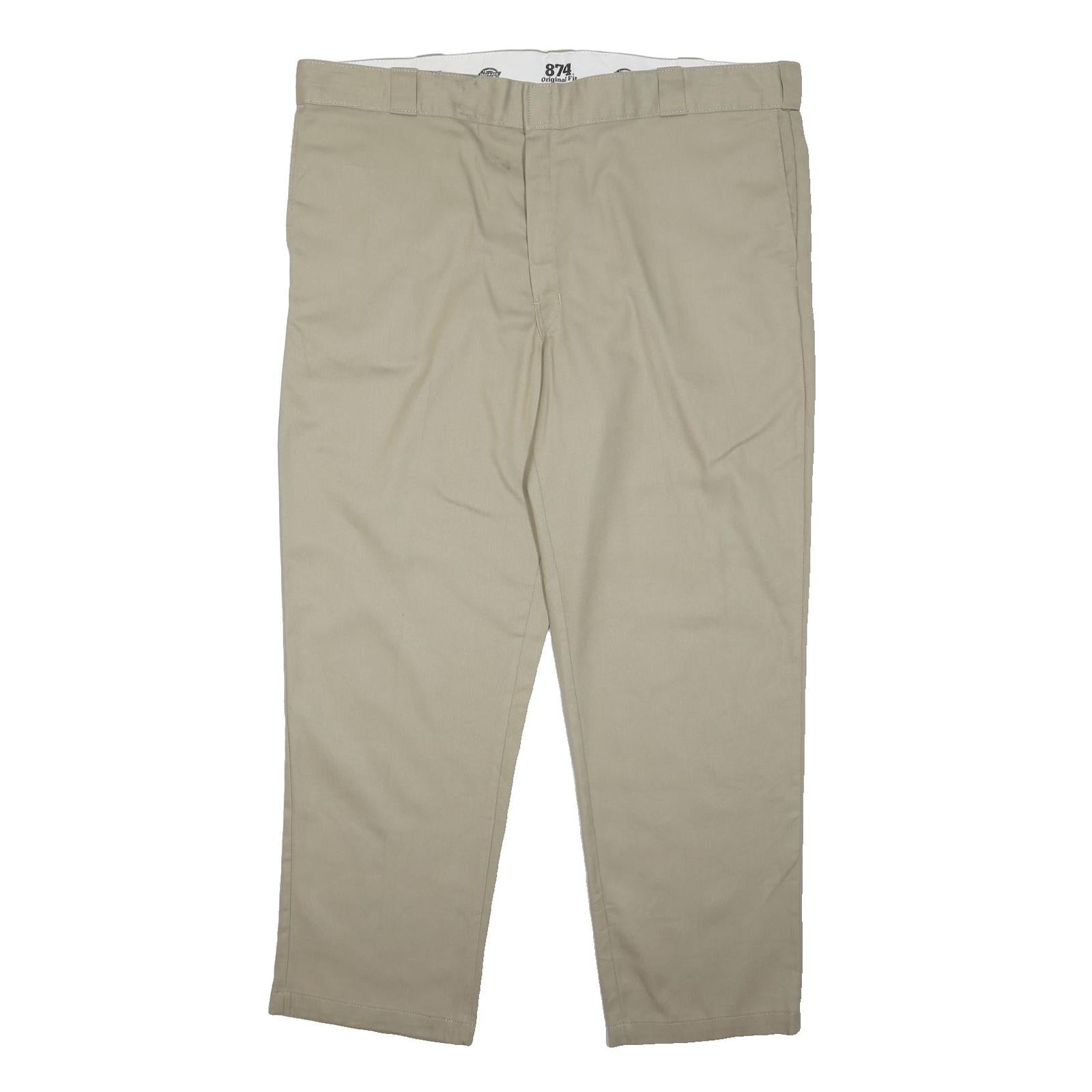 DICKIES Mens Cotton Blend Beige Regular Fit Straight Leg Trousers W46 L31