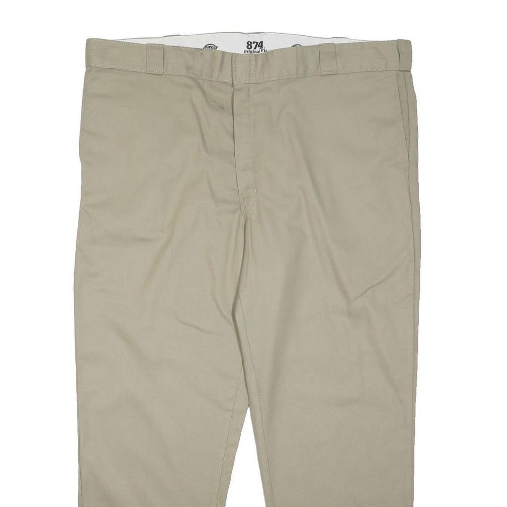 DICKIES Mens Cotton Blend Beige Regular Fit Straight Leg Trousers W46 L31
