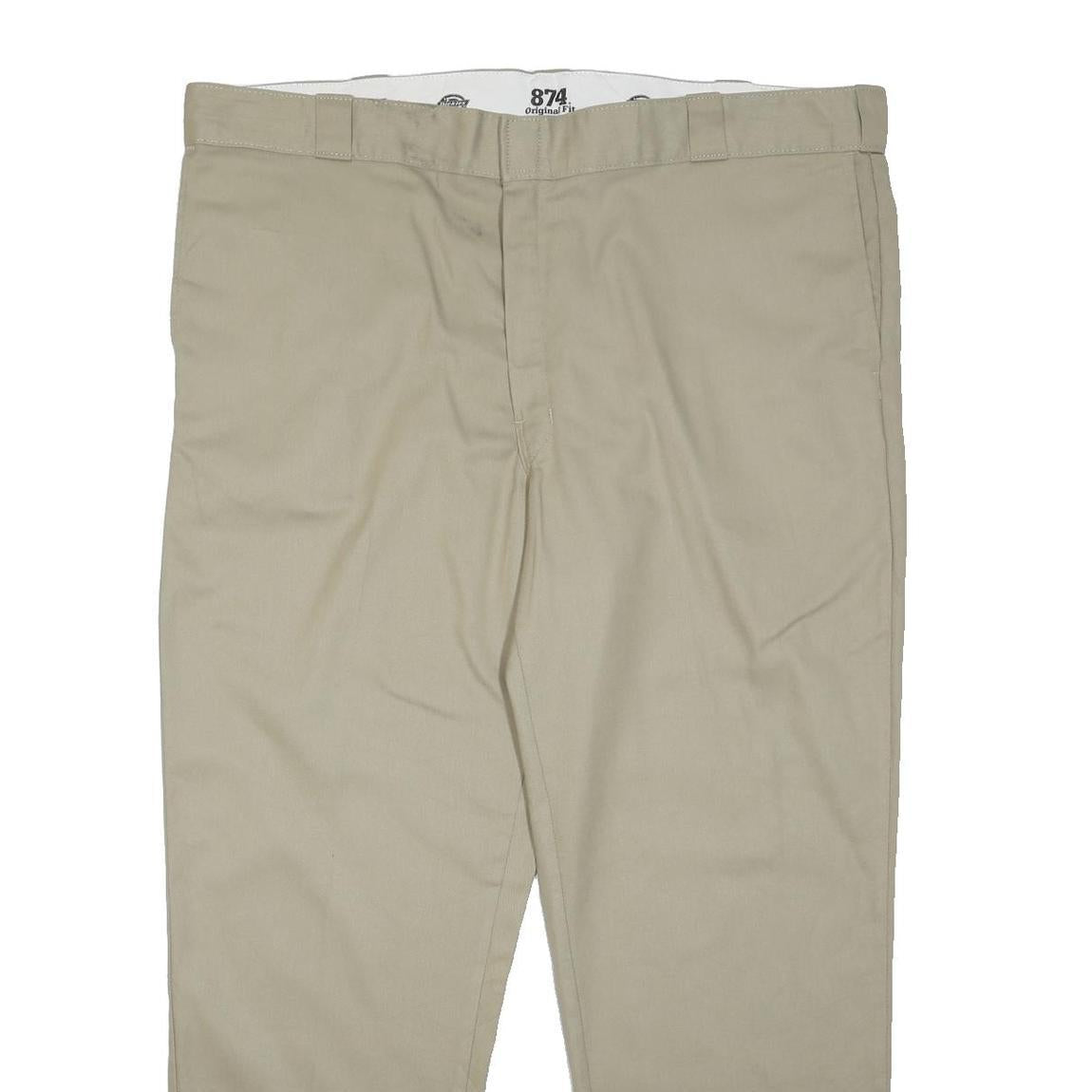 DICKIES Mens Cotton Blend Beige Regular Fit Straight Leg Trousers W46 L31