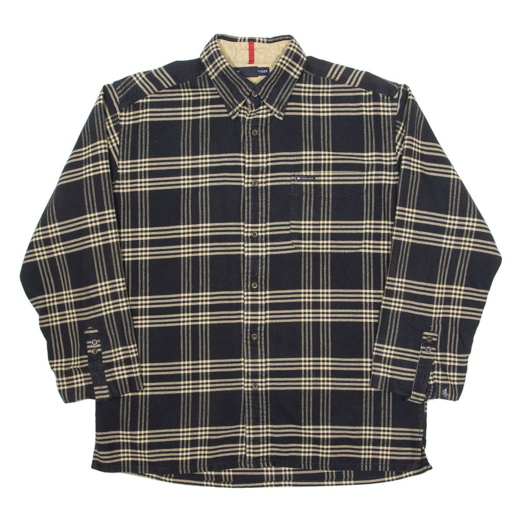 TOMMY HILFIGER Mens Shirt Black Check Long Sleeve L