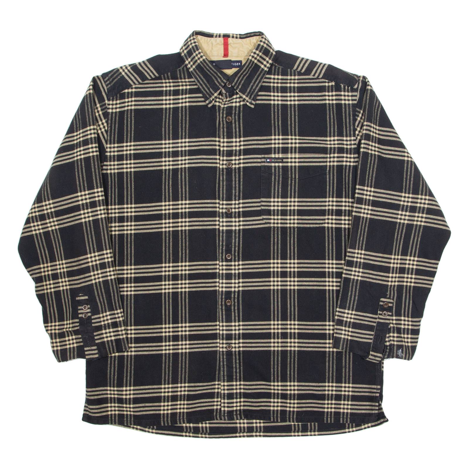 TOMMY HILFIGER Mens Shirt Black Check Long Sleeve L