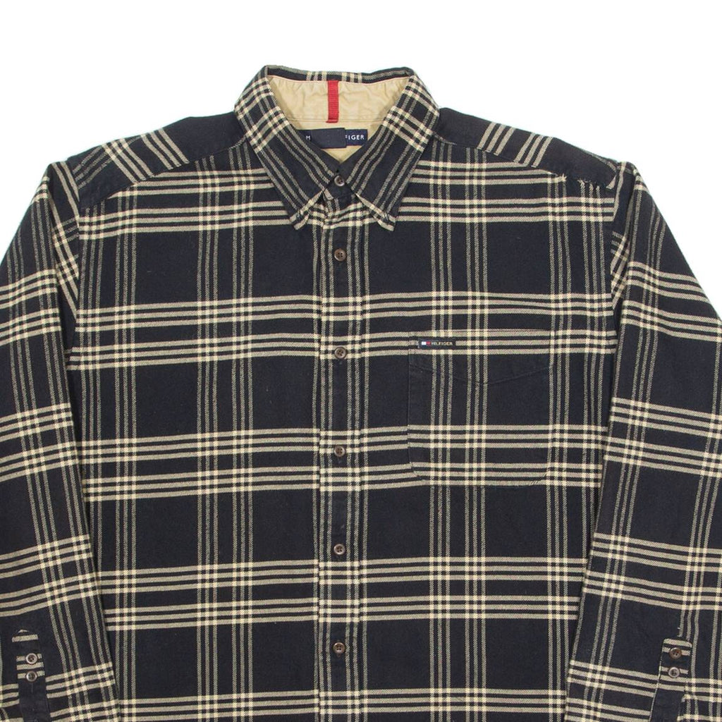 TOMMY HILFIGER Mens Shirt Black Check Long Sleeve L